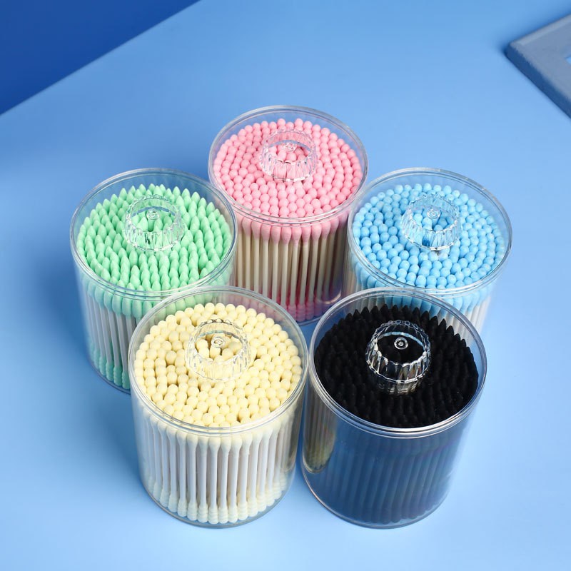 高透盒200支盒装彩色化妆卸妆棉签眼线清洁双头螺旋头尖头棉签